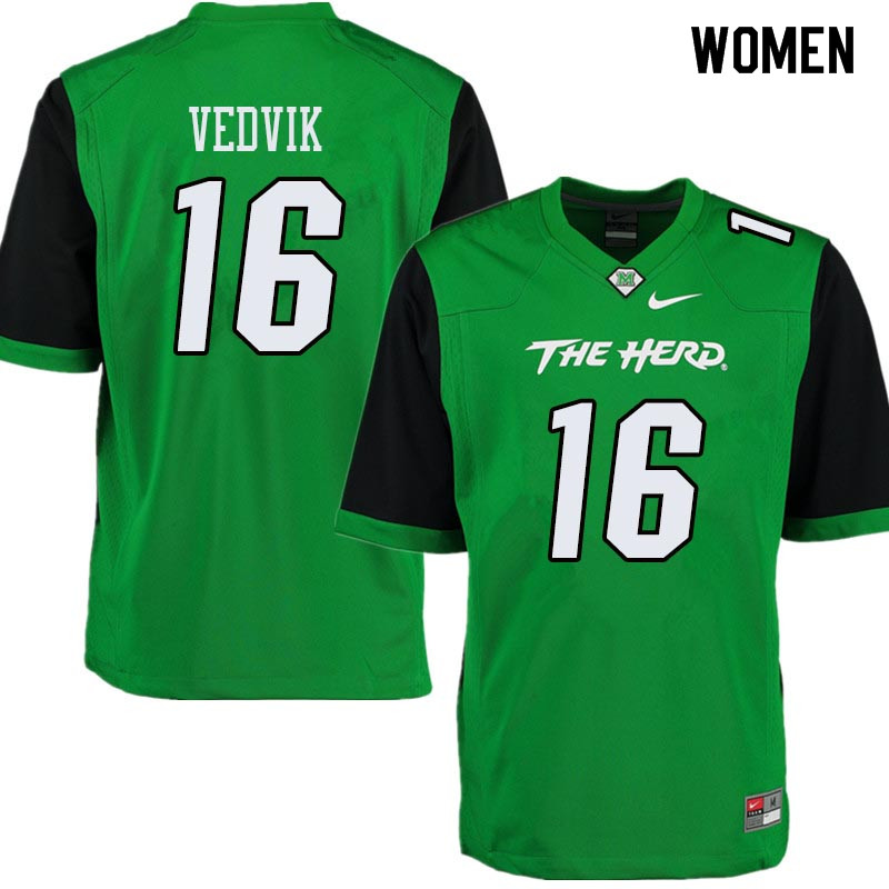 Women #16 Kaare Vedvik Marshall Thundering Herd College Football Jerseys Sale-Green
